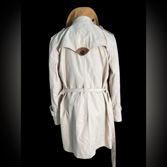 Coach New York F34024 Beige Trench Coat Double Breasted Belted Leather Trim L - Picture 6 of 16